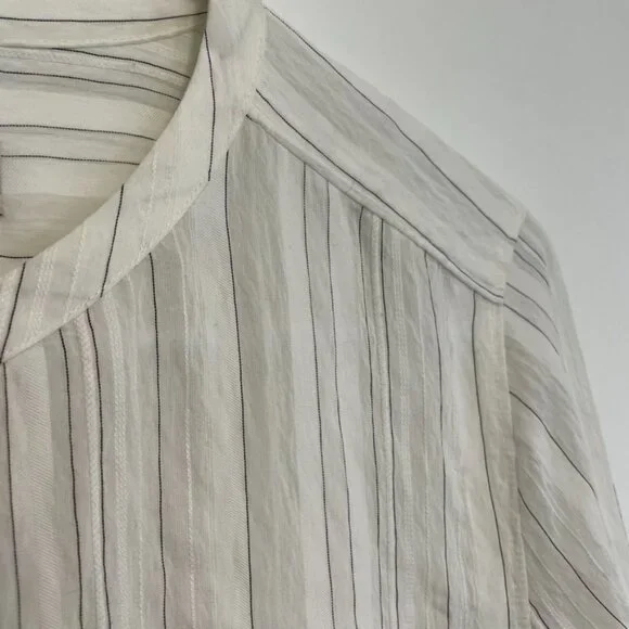 ANN TAYLOR LOFT White Black Textured Pinstripe Striped Long Sleeve Popover Tunic - Picture 5 of 16